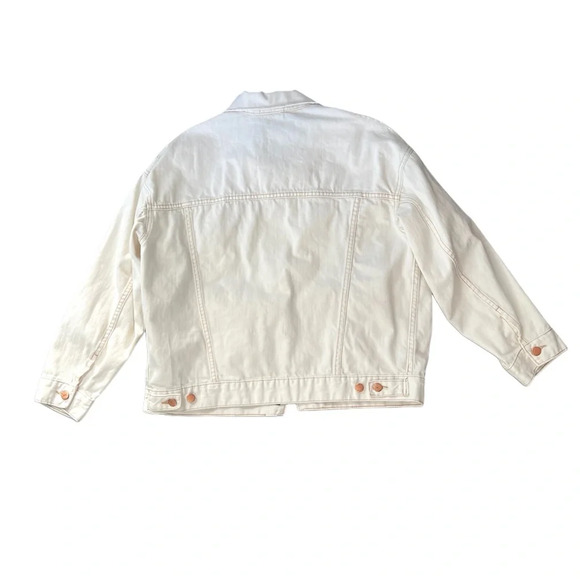Free People Off White Denim Trucker Boyfriend Distressed Oversized Jacket XS - Picture 8 of 12